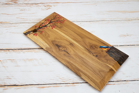 Nature Inspired Handpainted Long Teakwood Platter / Cheese Board
