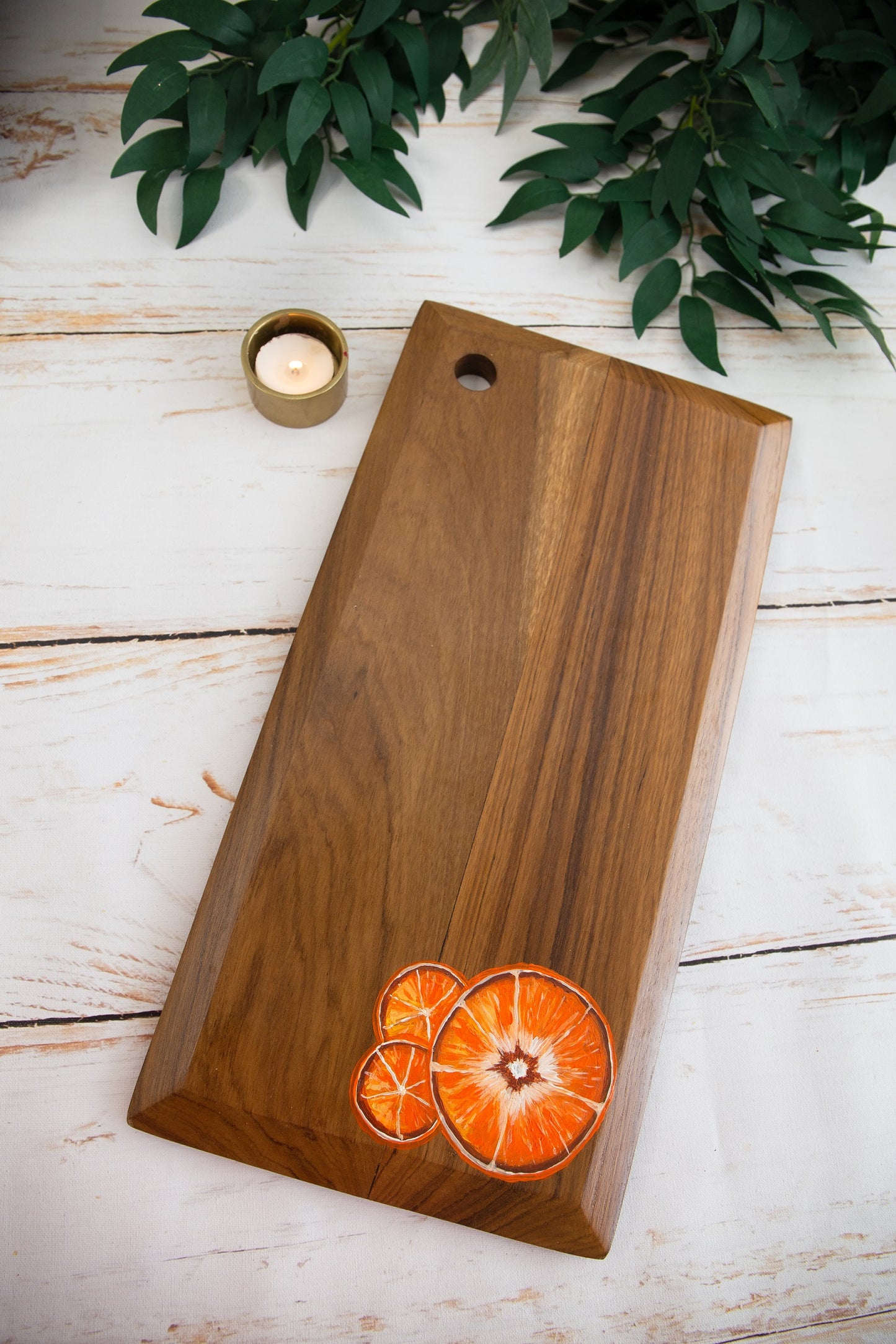 Tangerine Handpainted Long Teakwood Platter / Cheese Board