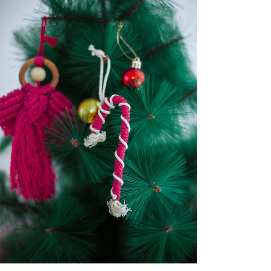 Christmas Tree Ornament in Macrame - Candy Cane - Set of 2