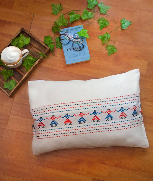 Asomiya Handwoven Cotton Cushion Cover with Tribal Motif