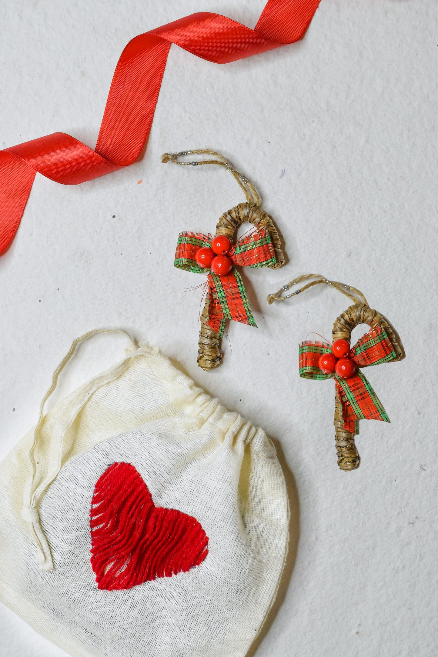 Christmas Tree Ornament in Banana Fibre - Candy Stick (Set of 2)