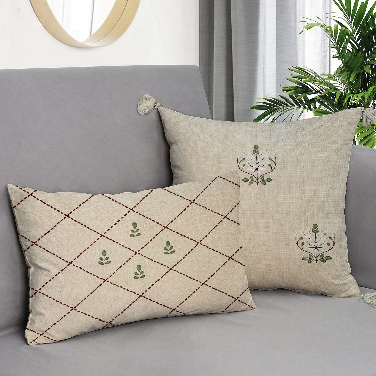 Xewali 100% Cotton Handwoven Hand-embroidered Cushion Cover