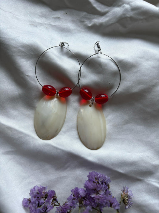 Twin Crystal Beads with Shell Hoop Earrings - Naga Jewellery