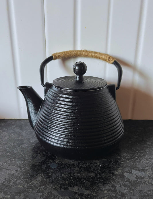 Cast-Iron Hobnail TeaPot - Traditional Japanese Tetsubin (Tetsu-Kyusu) Black Lines TeaPot 1000ml
