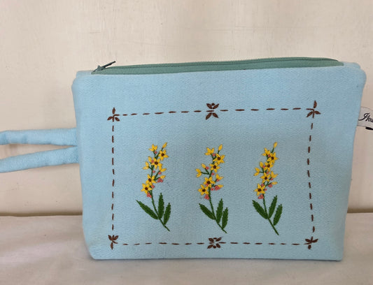 Ikali - Yellow Flower Frame - Hand-embroidered Utility Pouch