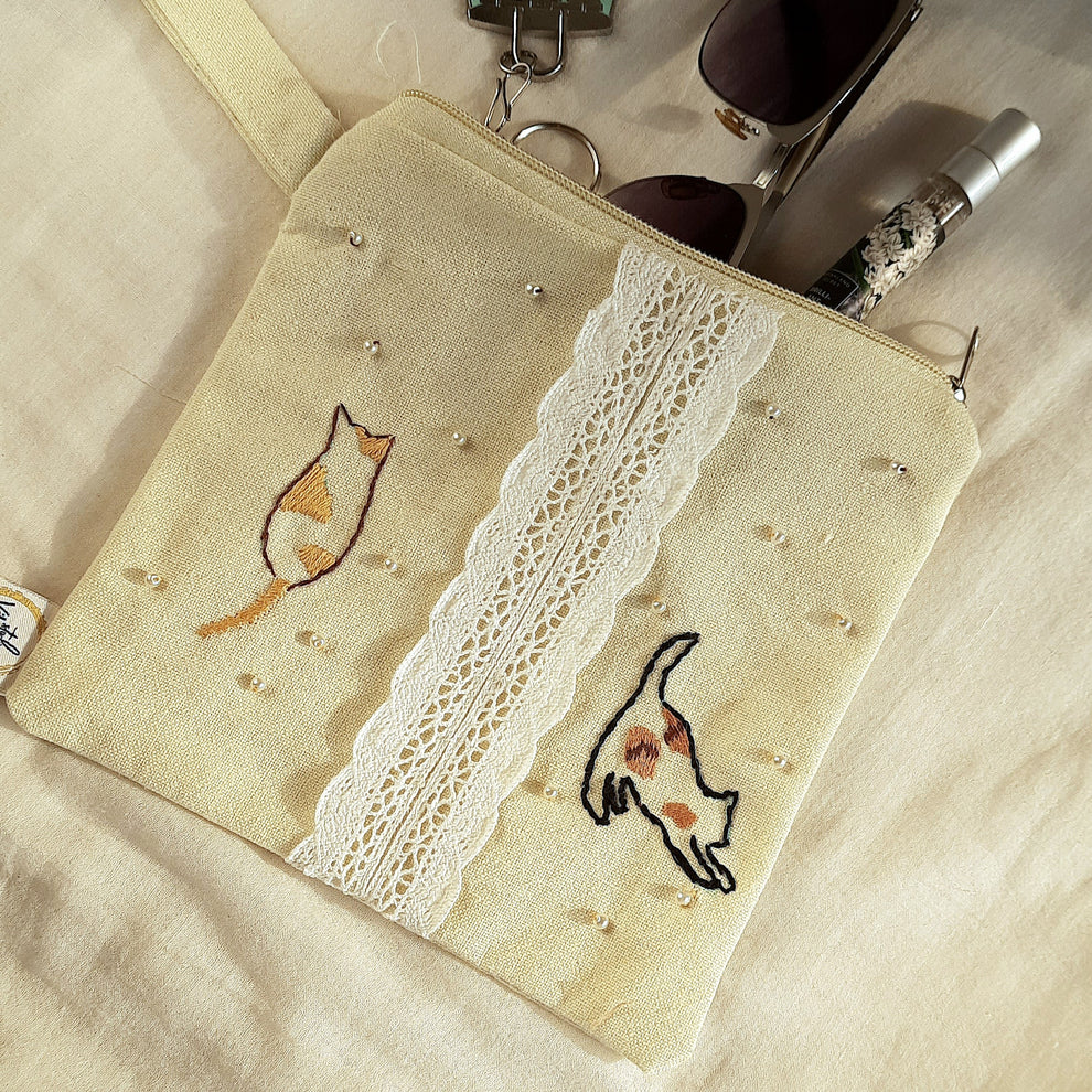 Studio VilaSita - Two Calicos - Hand-embroidered Utility Pouch ...