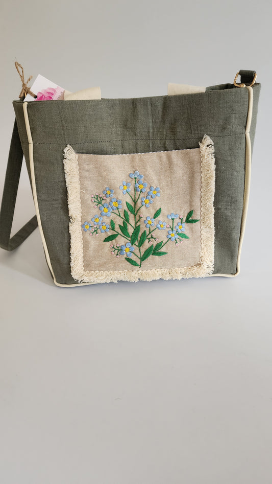 Ikali - Forget Me Not - Hand-embroidered Kumstu bo Bag