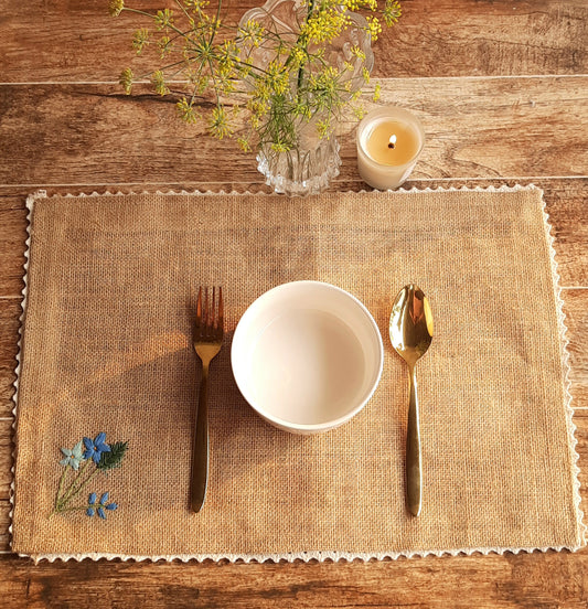 Studio Vilasita - Embroidered Jute Table Mat - Forget Me Not (Set of 4)