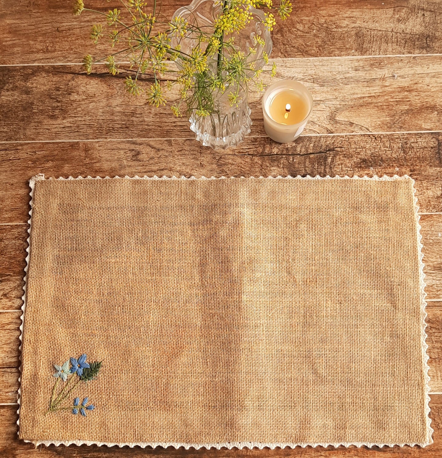 Studio Vilasita - Embroidered Jute Table Mat - Forget Me Not (Set of 4)
