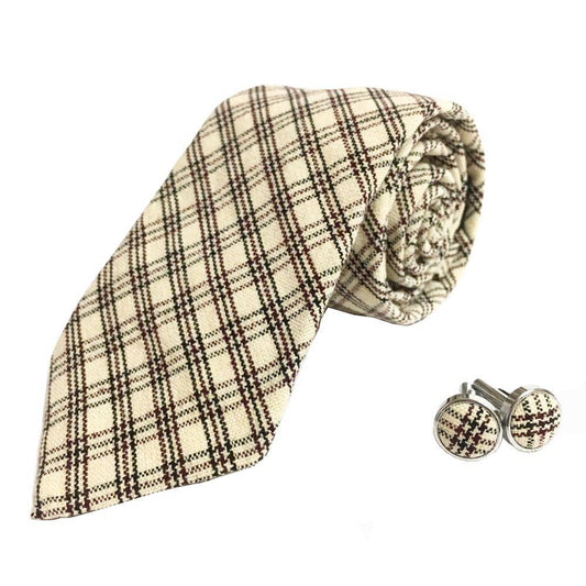 Himalayan Knot - Bhutanese Speckled Checks Tie and Cufflinks. Unique and handmade