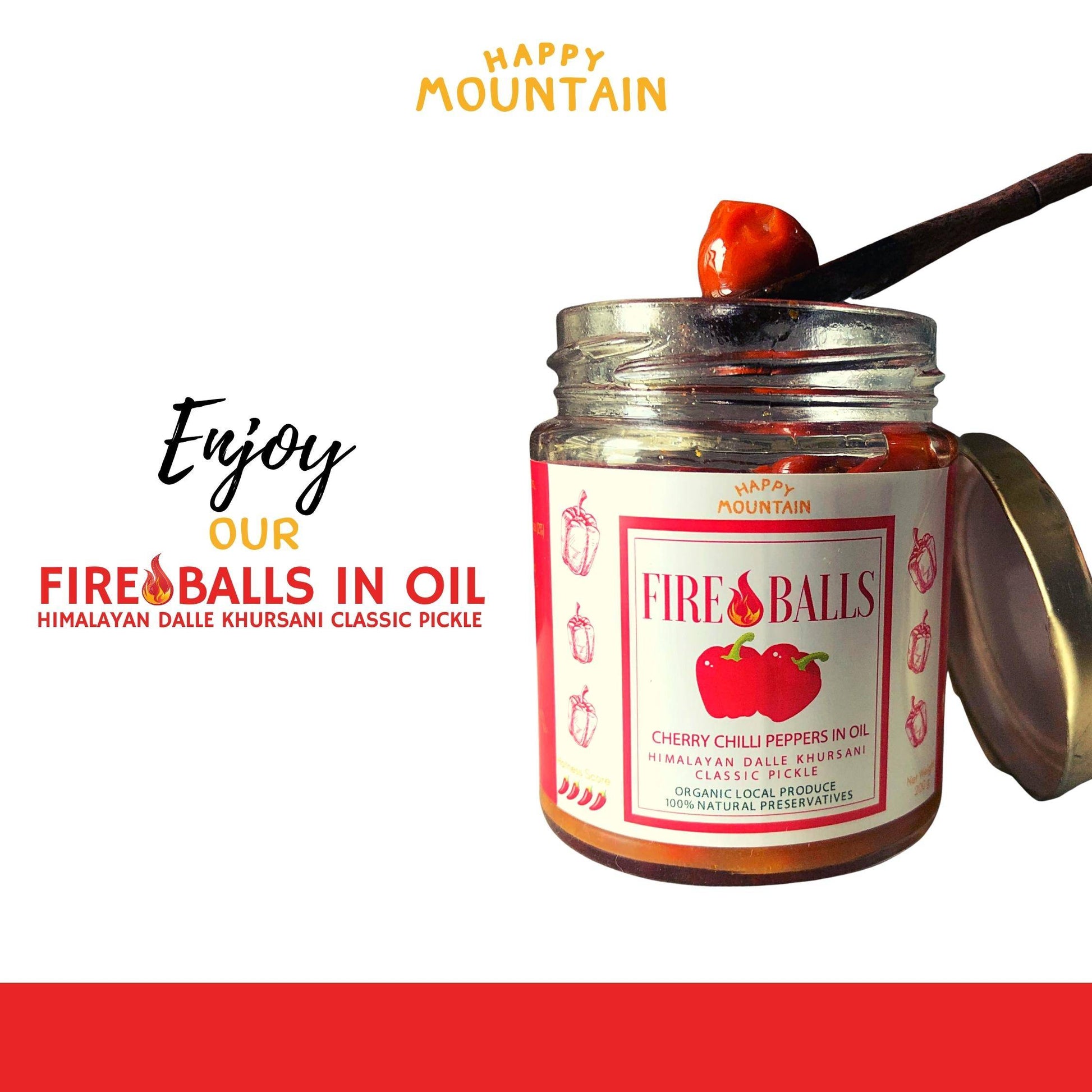 Fireballs Cherry Chilli Peppers (Dalle) in Oil - Happy Mountain
