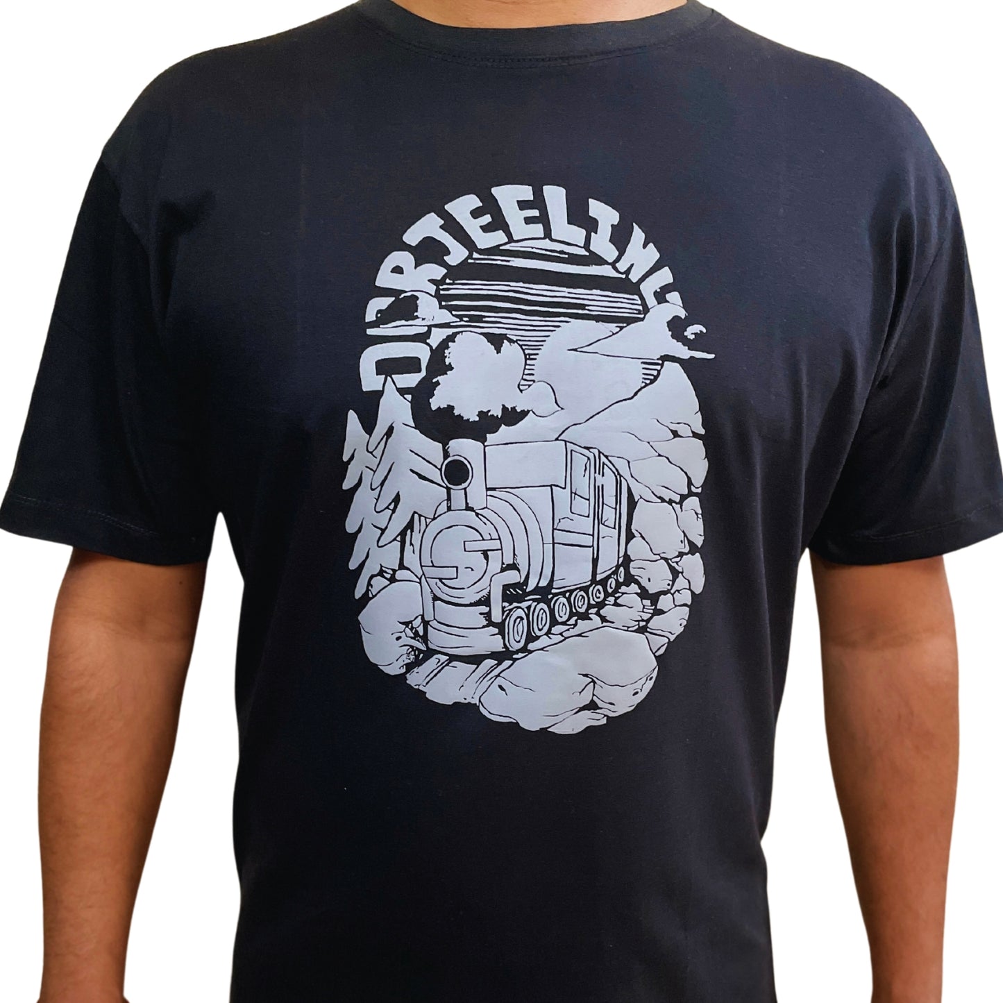 Darjeeling Train - Black - Regular Fit 100% Cotton T-Shirt