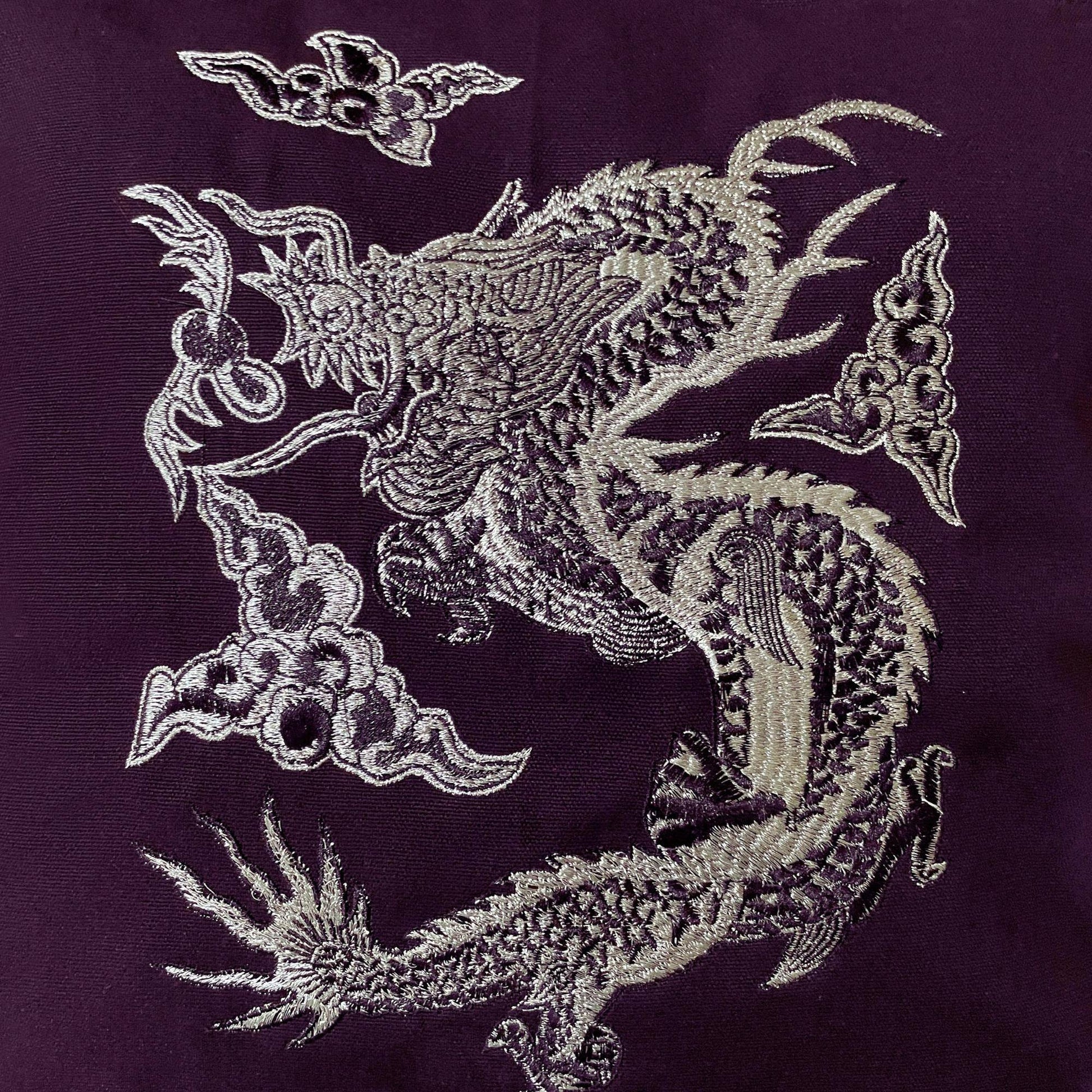 Dragon in the Clouds Embroidered Canvas Tote - CloseUp