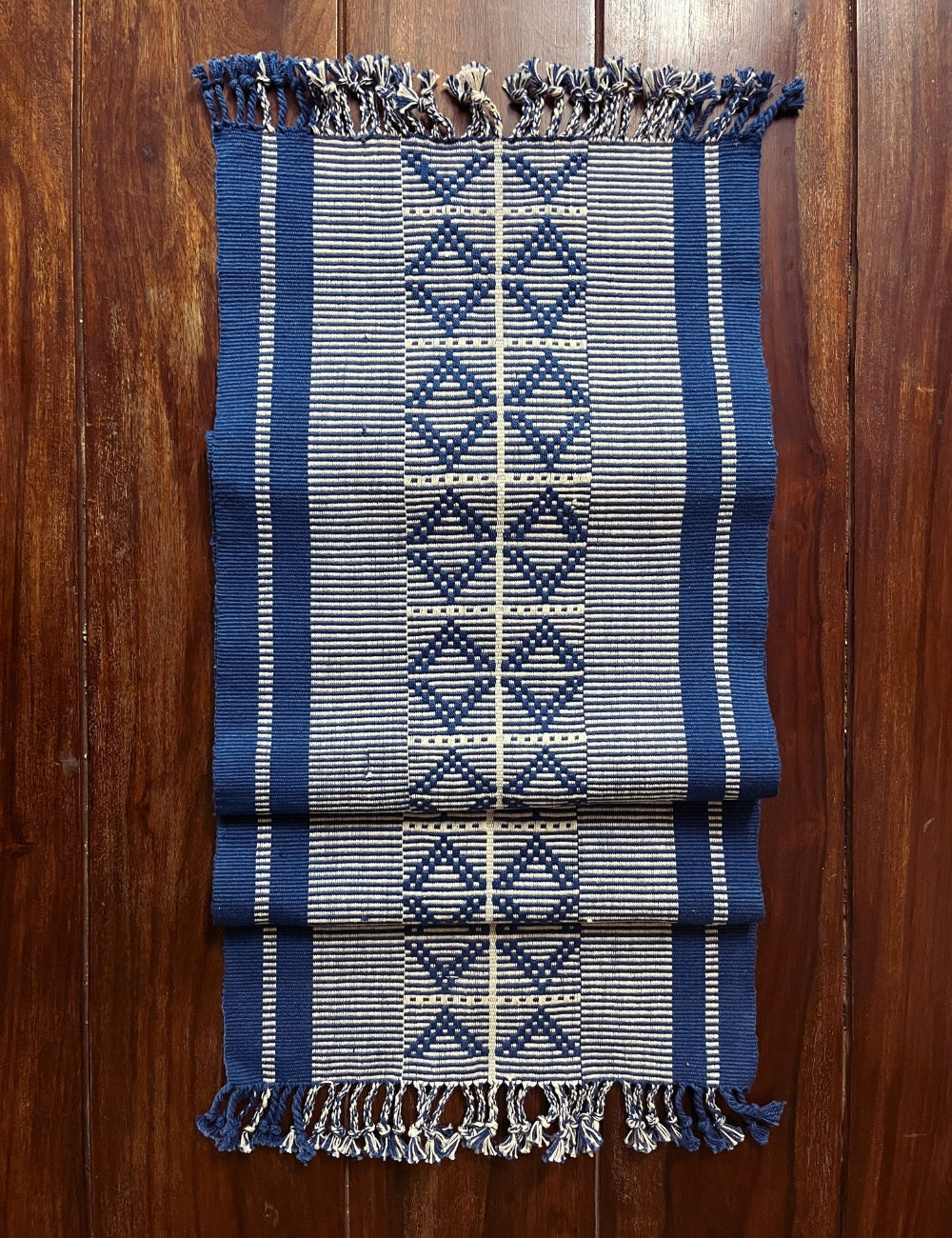 Chizami Weaves - Loin Loom Handwoven Table Runner in Blue & White