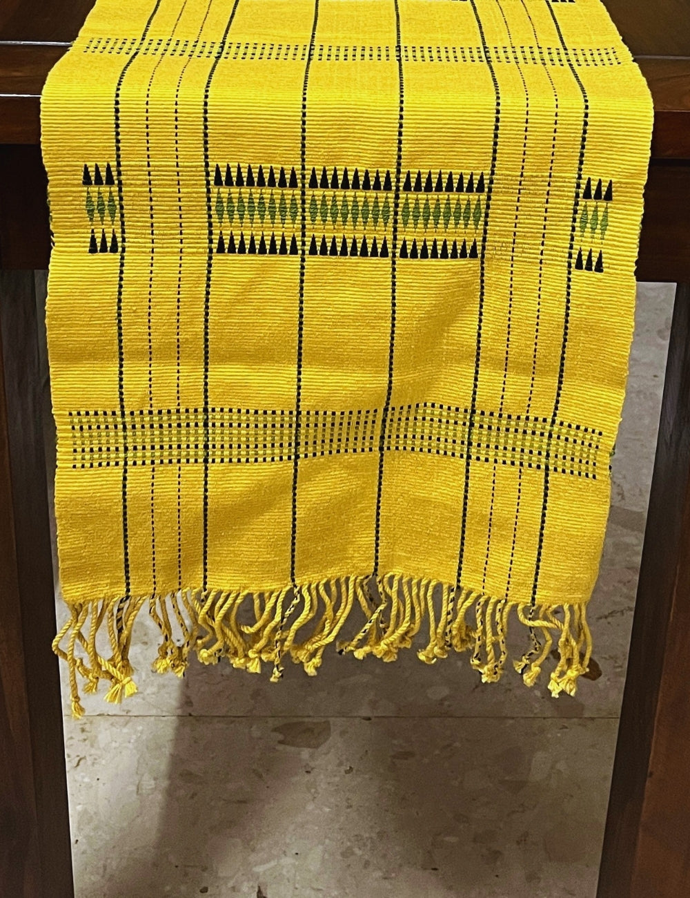 Chizami Weaves - Loin Loom Handwoven Table Runner in Lime Yellow