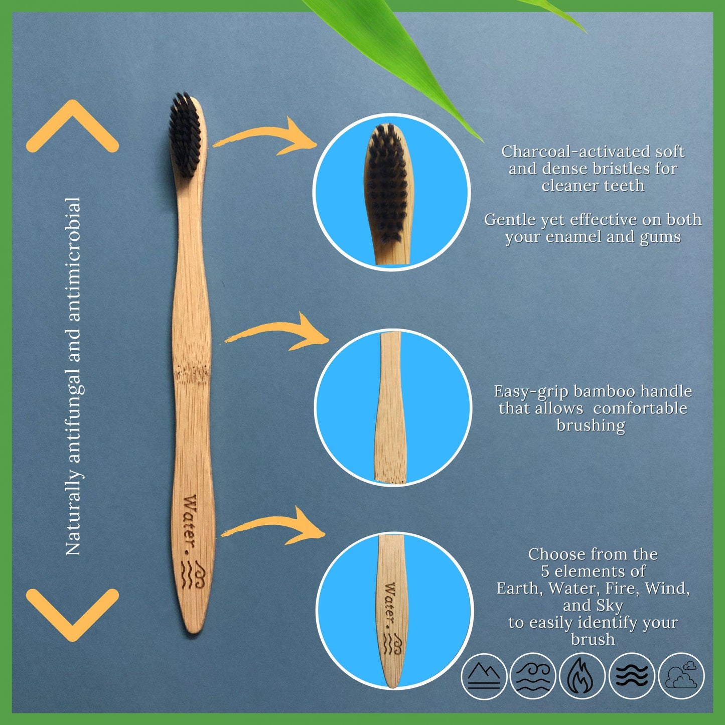 100% Biodegradable Bamboo Toothbrush with Soft Charcoal-activated Bristles - Features