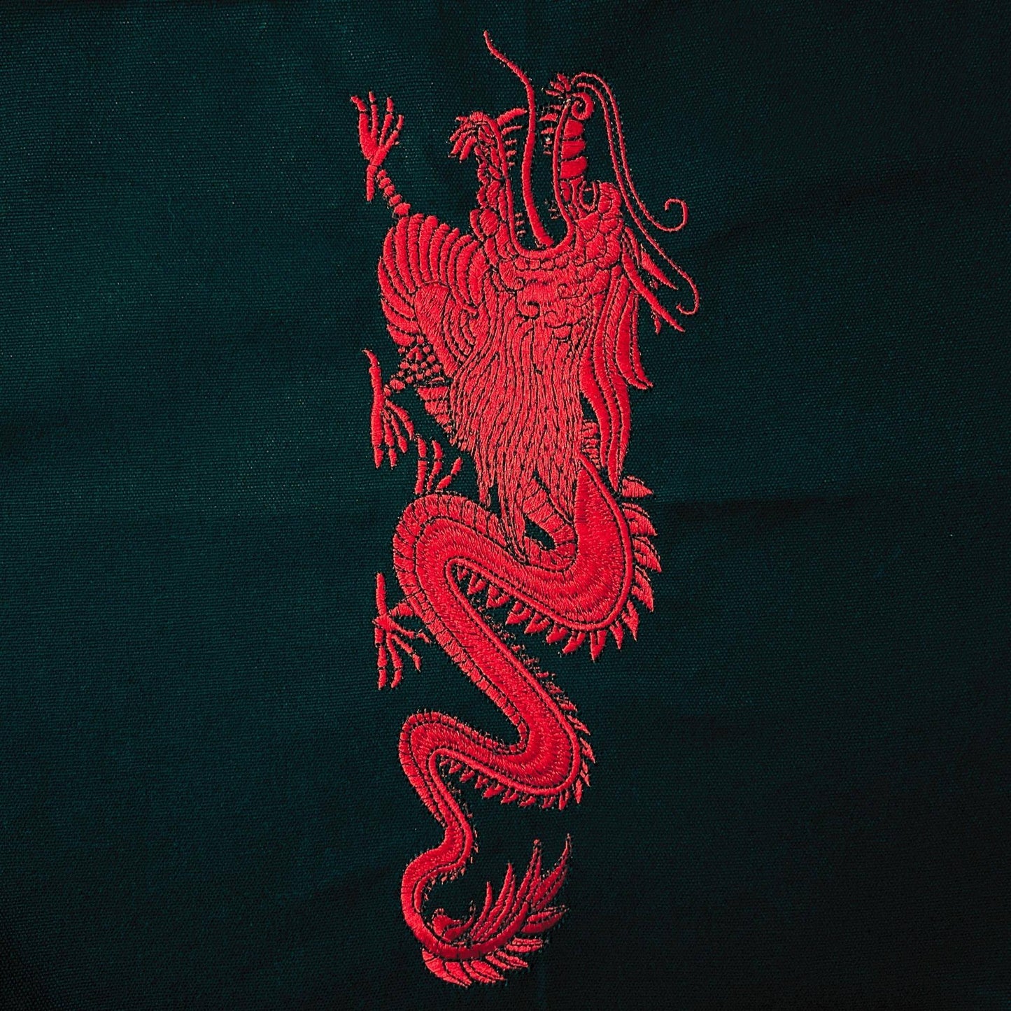 Red Dragon Embroidered Canvas Tote - CloseUp