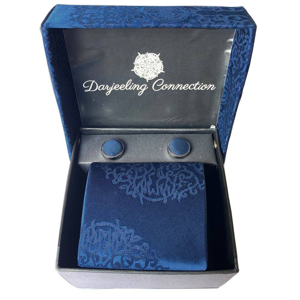 Himalayan Knot - Blue Ceremony Paisley Tie and Cufflinks. Unique and handmade. In gift box