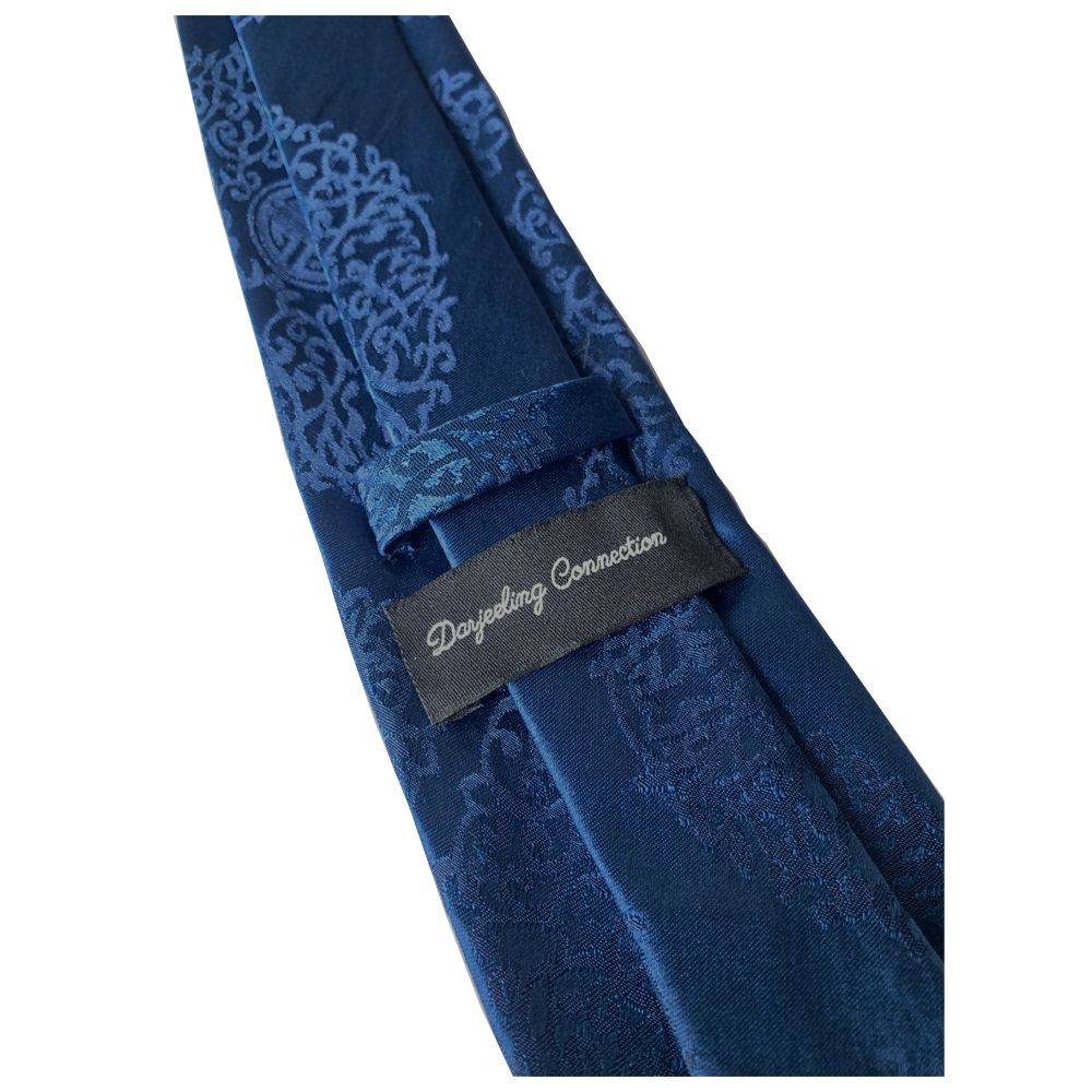 Himalayan Knot - Blue Ceremony Paisley Tie and Cufflinks. Unique and handmade. Back and Branding