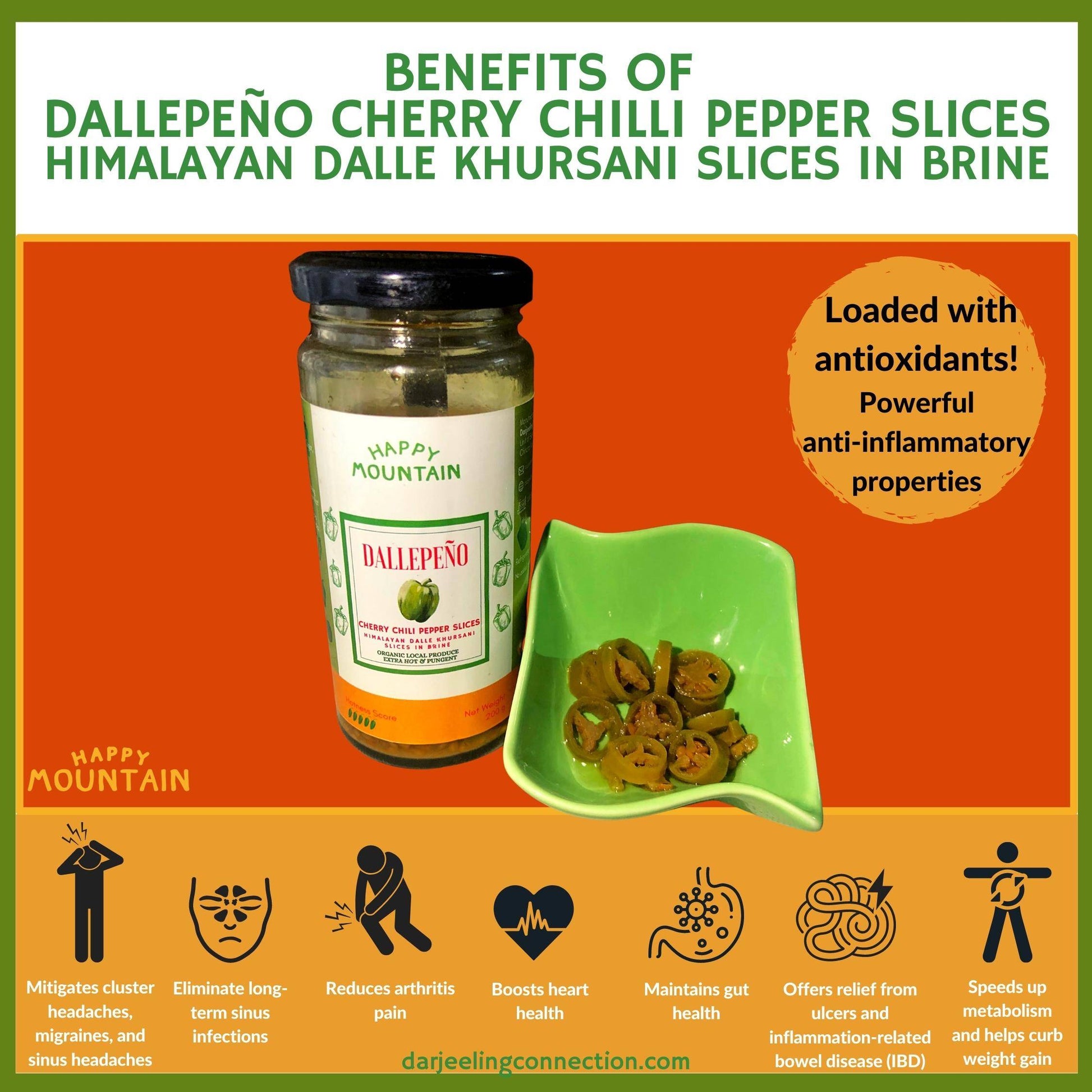 Benefits of Dallepeno - Cherry Chilli Pepper Slices - Happy Mountain