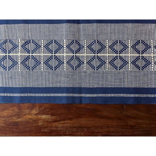 Chizami Weaves - Loin Loom Handwoven Table Runner in Blue & White