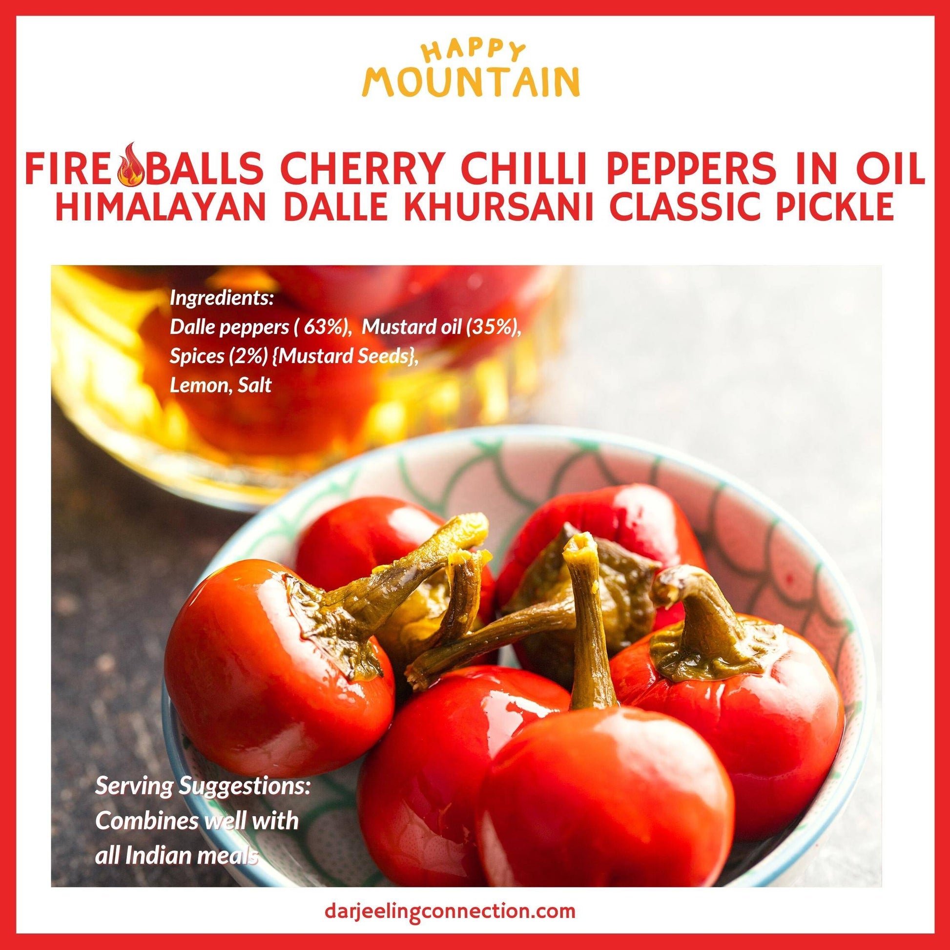 Ingredients Used in Fireballs - Cherry Chilli Peppers (Dalle) in Oil - Happy Mountain