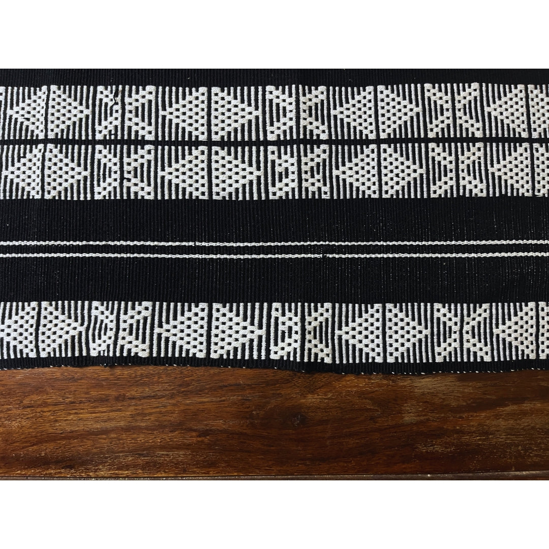 Chizami Weaves - Loin Loom Handwoven Table Runner in Black & White