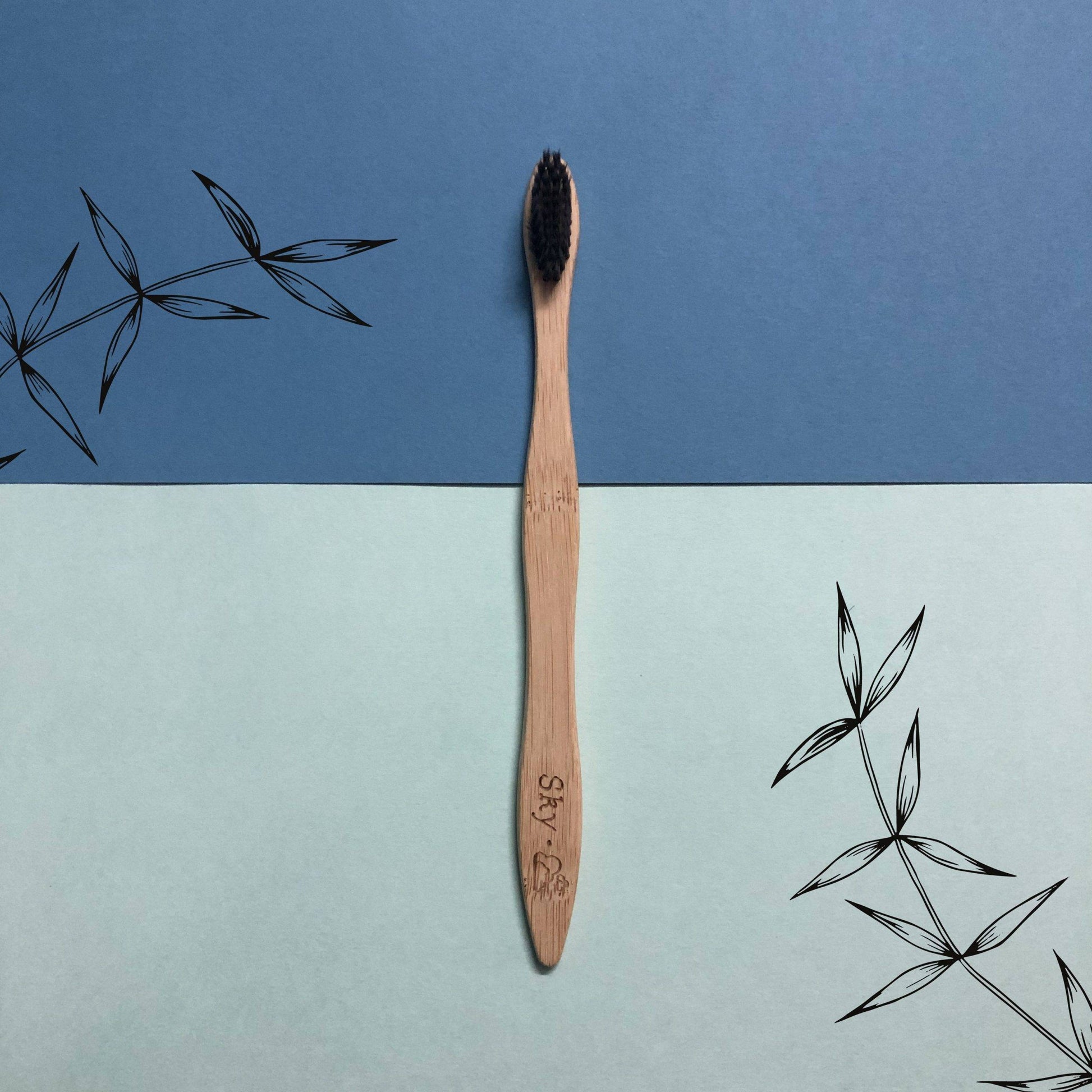 100% Biodegradable Bamboo Toothbrush with Soft Charcoal-activated Bristles - Sky