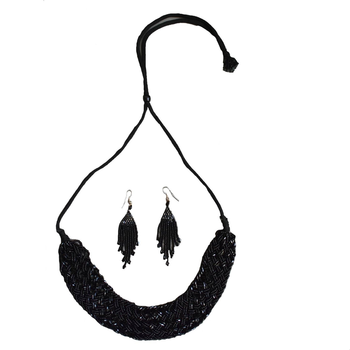 Black Braided Potay Choker Set with Ear rings