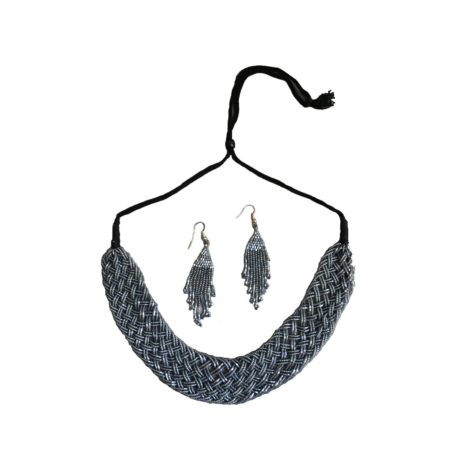 Blue grey Braided Potay Choker Set with Ear rings