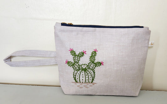 Ikali - Cactus - Hand-embroidered Utility Pouch