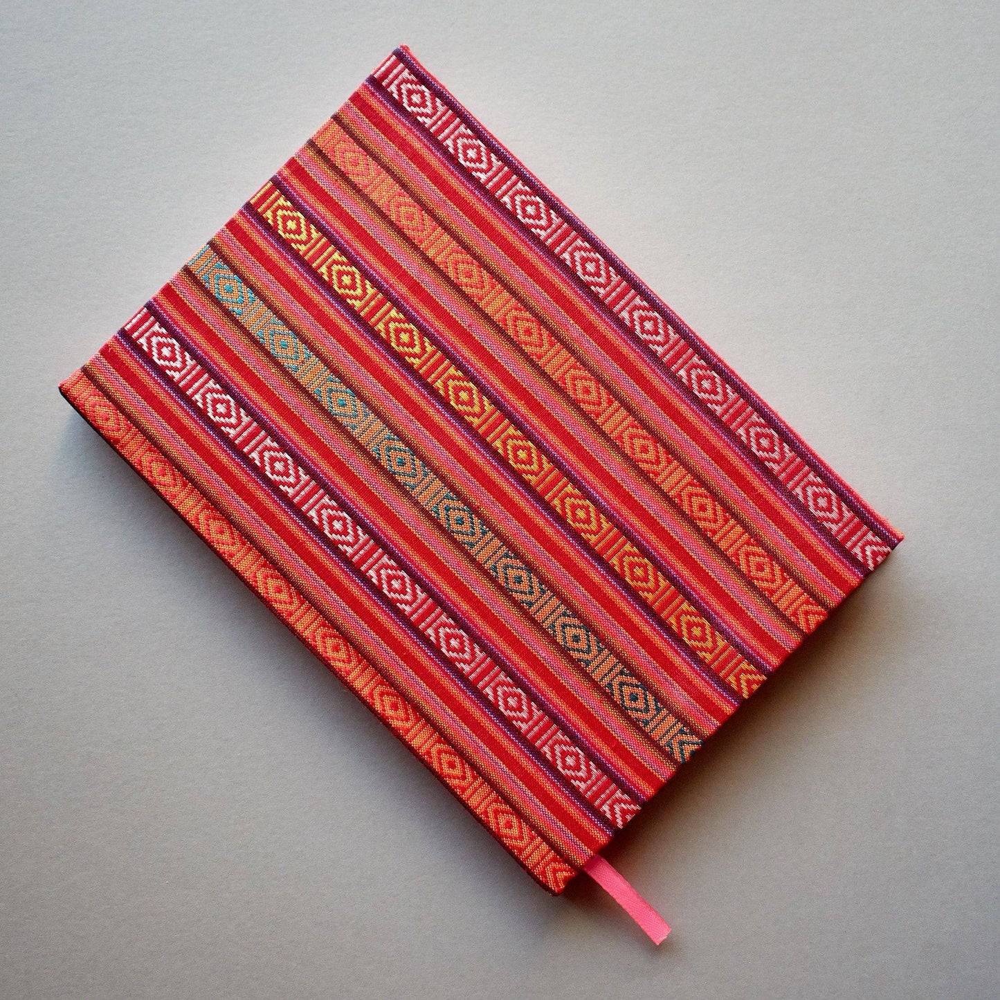 Handmade notebook with Bhutanese cloth cover Striped diagonal