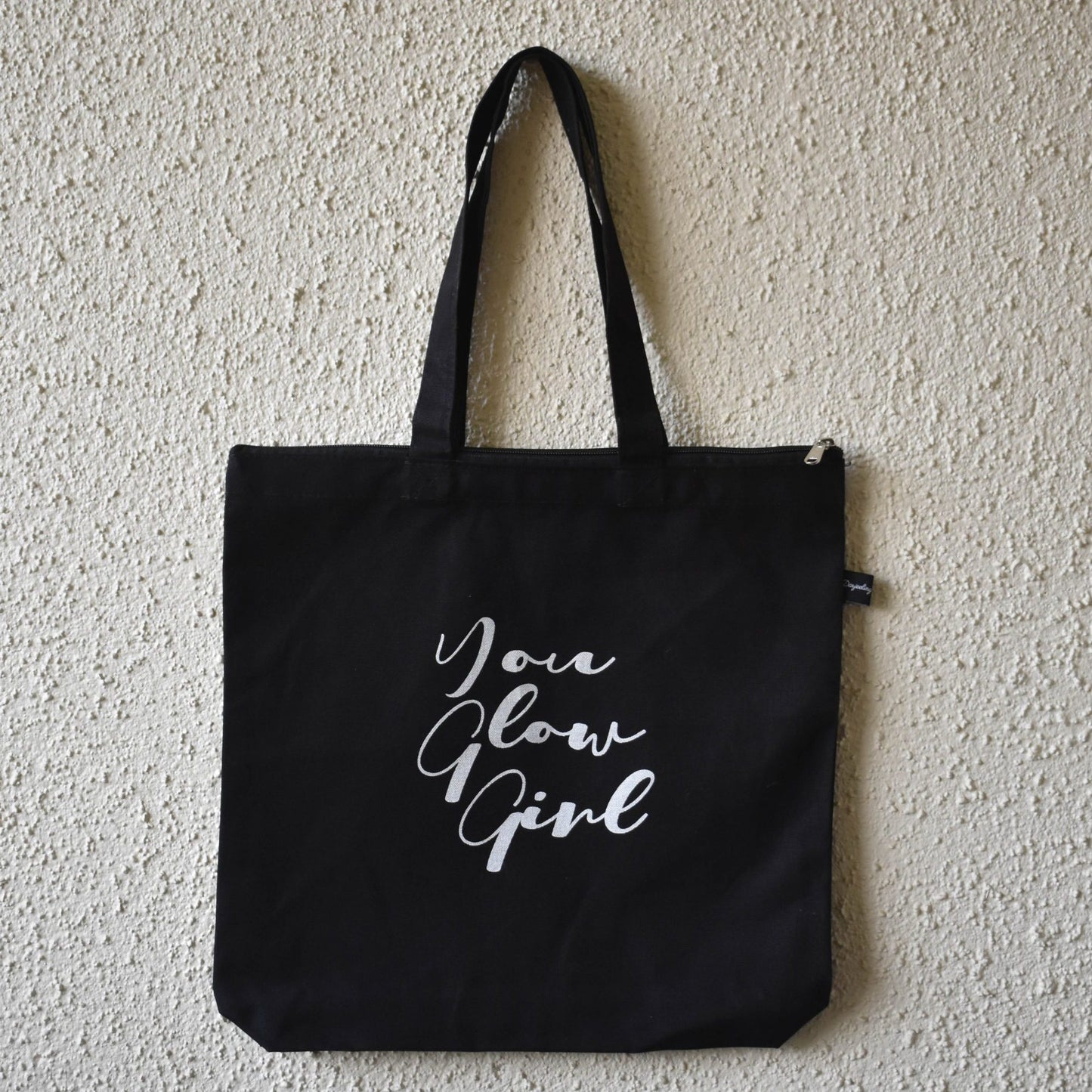 You Glow Girl black canvas tote