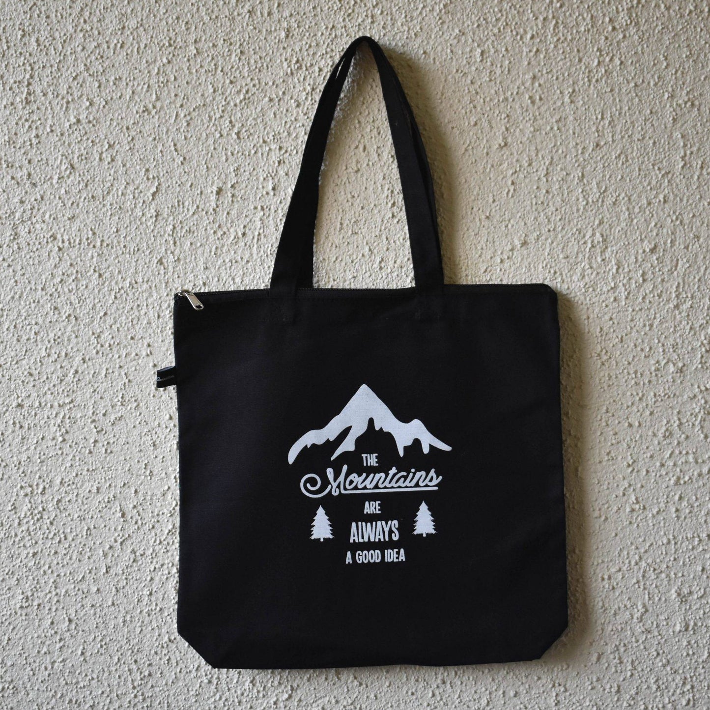 The Mountains are Always a Good Idea black canvas tote