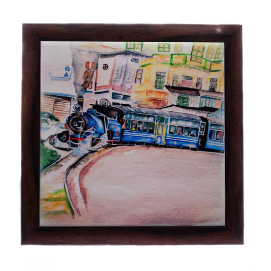 Portraits of Darjeeling - Train Round the Curve (Ceramic) Harish Subba watercolour framed