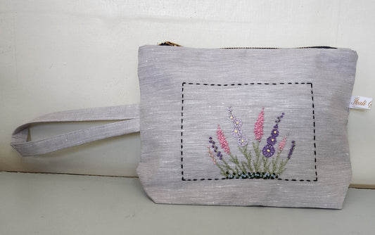 Ikali - Delpheniums - Hand-embroidered Utility Pouch