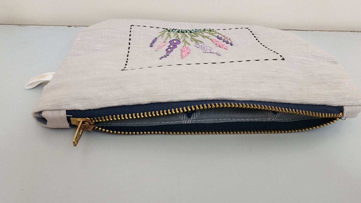 Ikali - Delpheniums - Hand-embroidered Utility Pouch