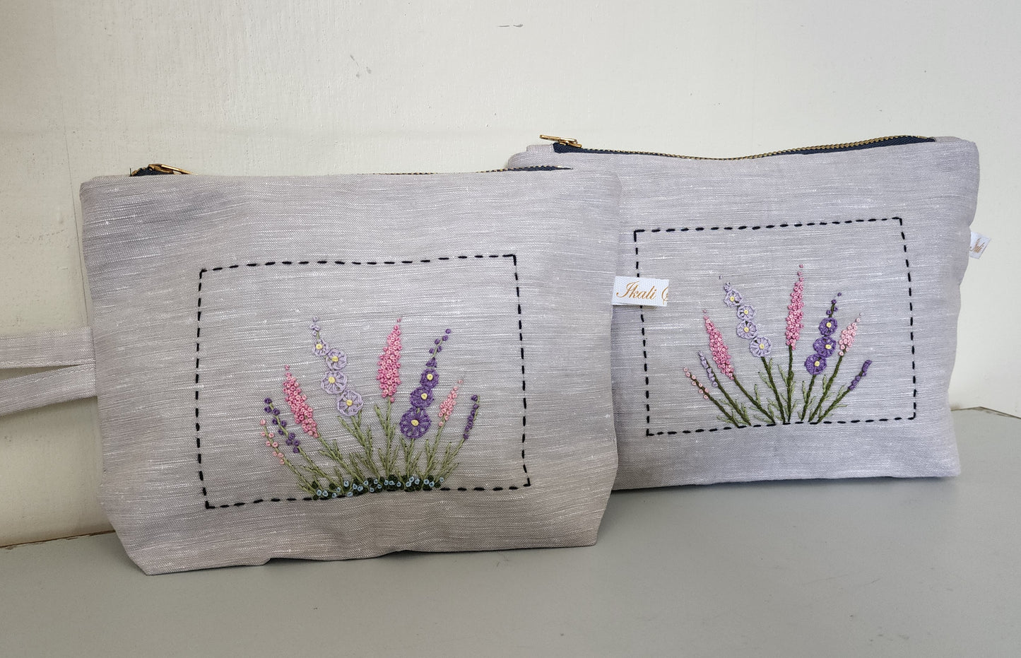 Ikali - Delpheniums - Hand-embroidered Utility Pouch