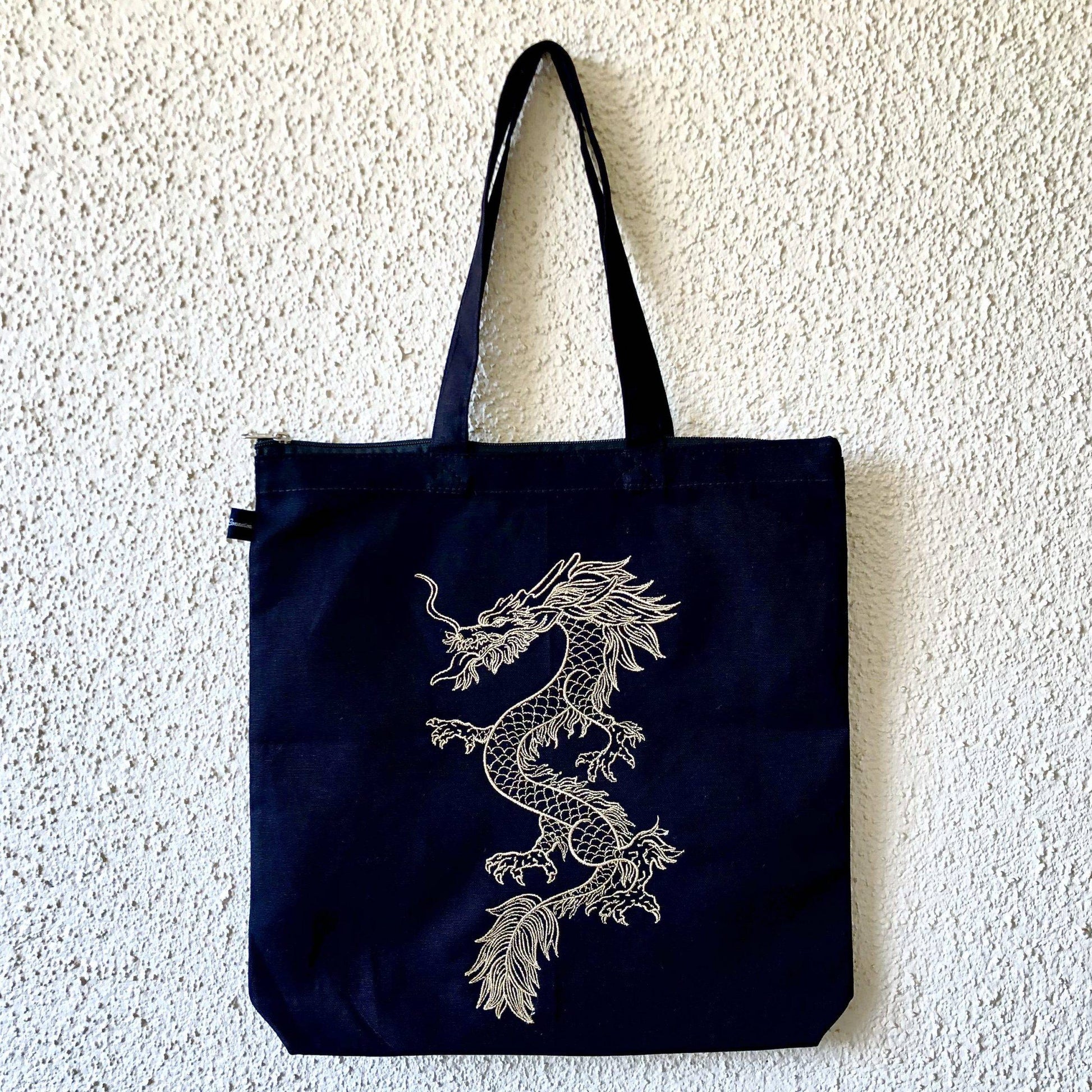 Mighty Golden Dragon Embroidered Canvas Tote