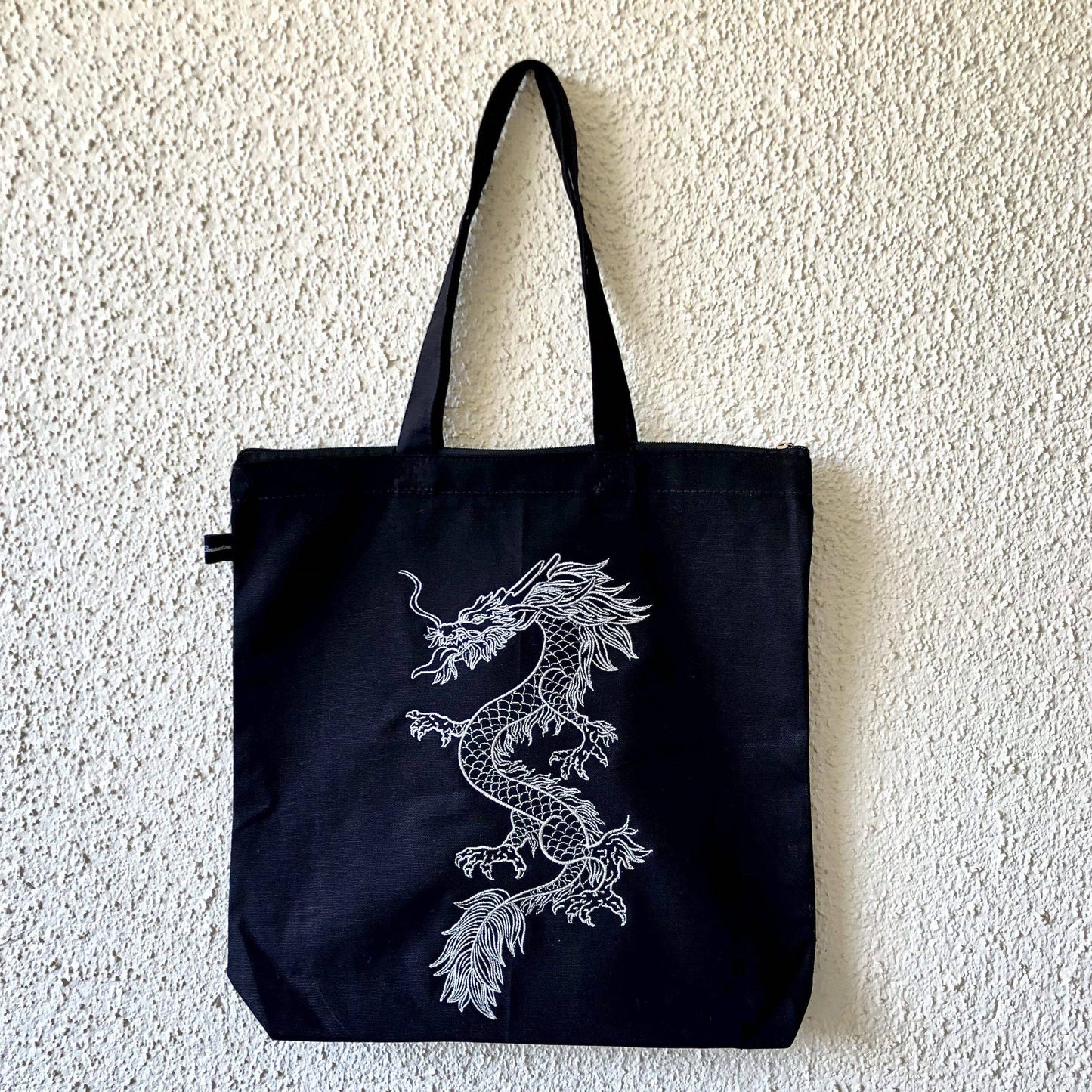 Mighty Silver Dragon Embroidered Canvas Tote