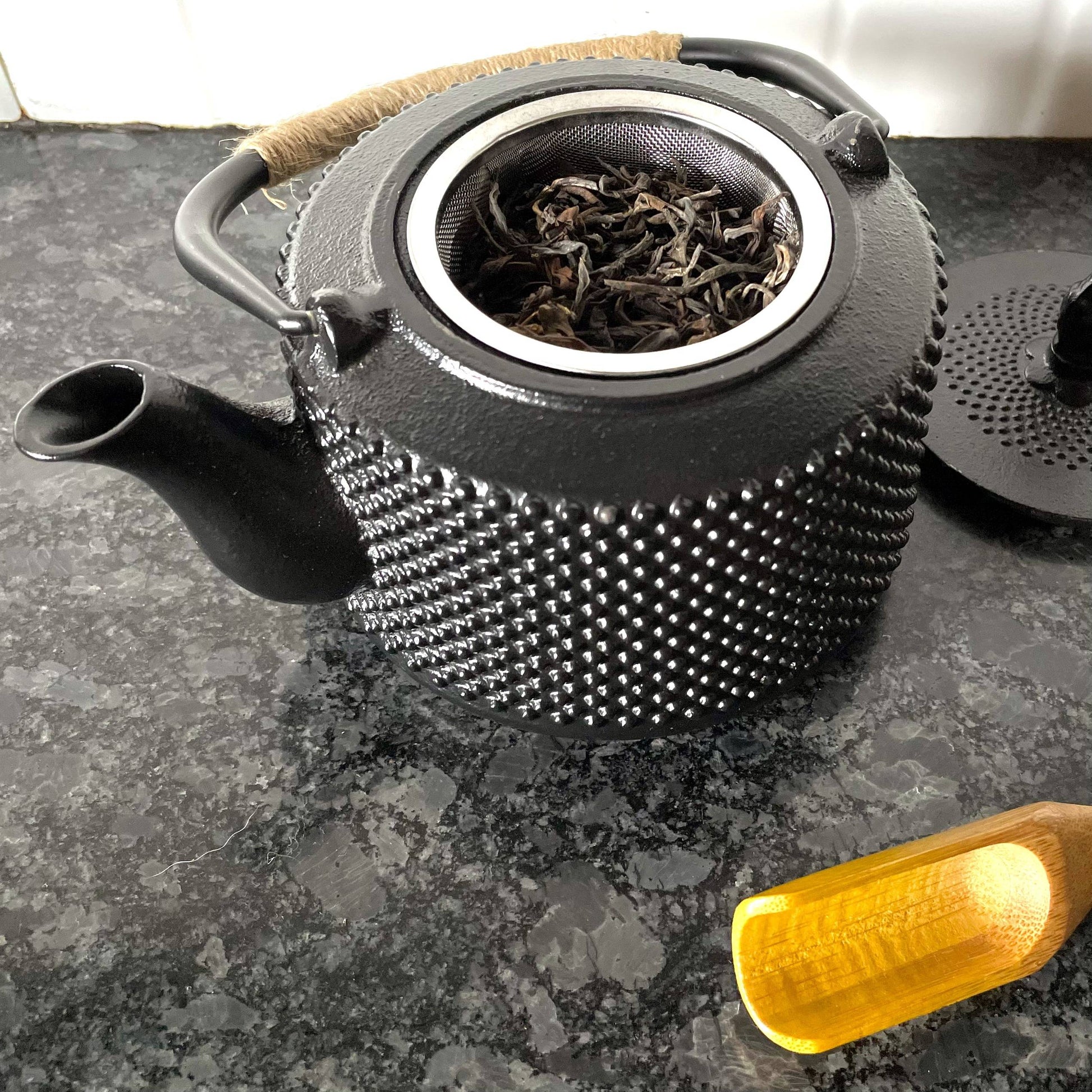 Cast-Iron Hobnail TeaPot - Traditional Japanese Tetsubin (Tetsu-Kyusu Black Arare patterned TeaPot 580ml Lid with Stainless Steel Infuser for Tea Brewing
