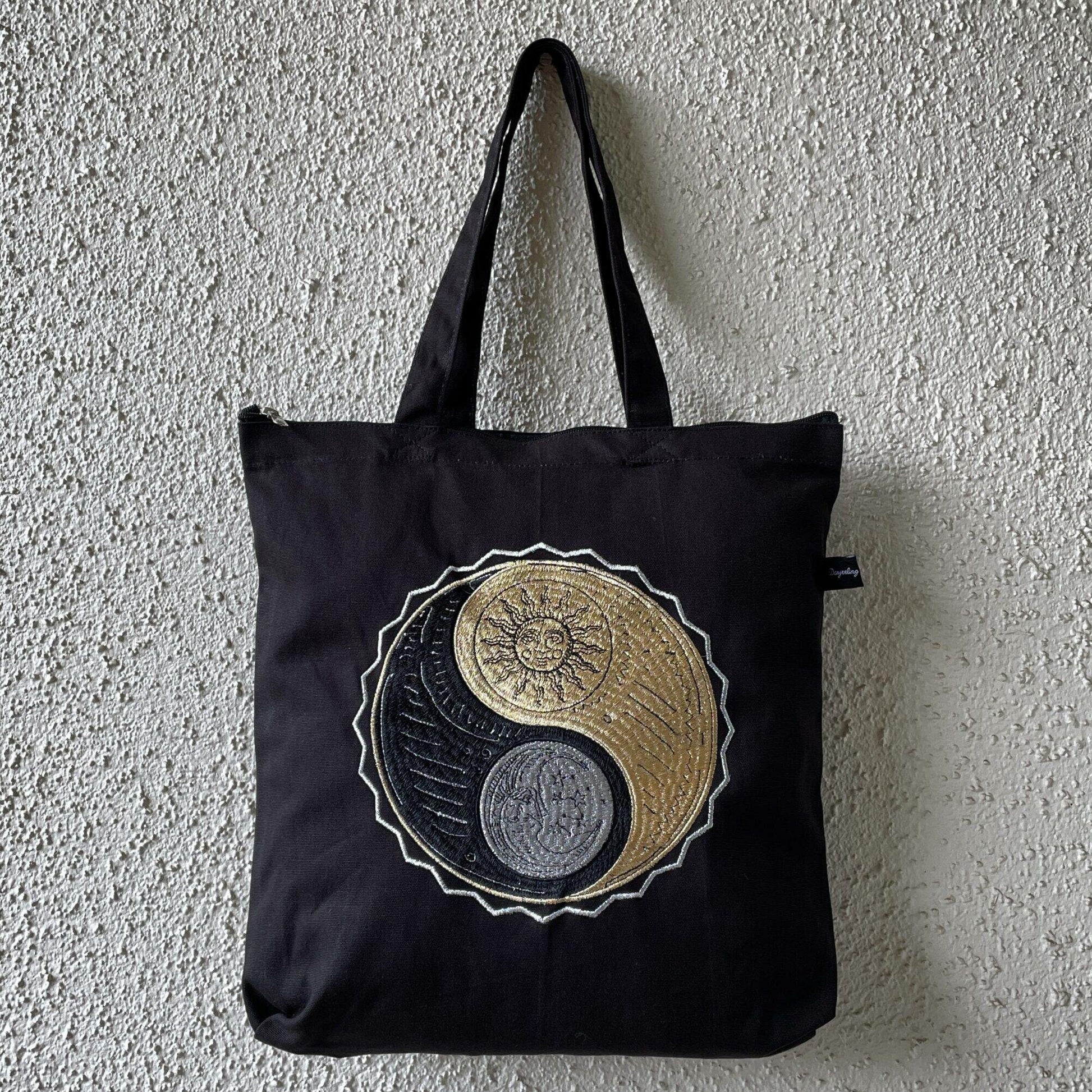 Yin-Yang Embroidered Canvas Tote