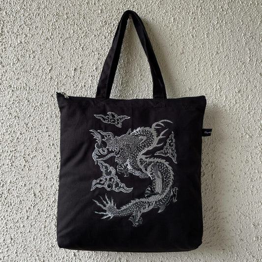 Dragon in the Clouds Embroidered Canvas Tote