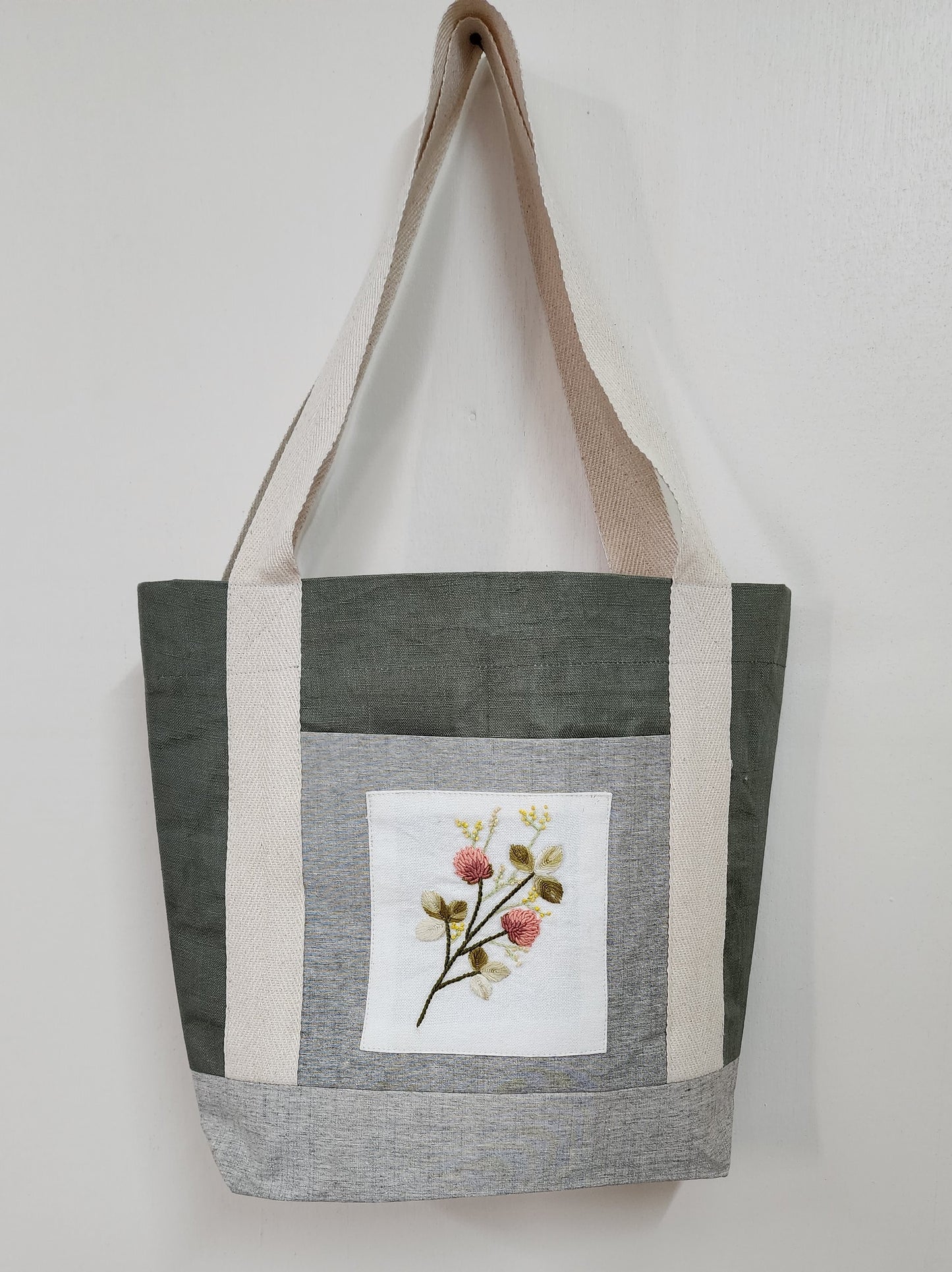 Ikali - Peach Clover -  Hand-embroidered Tote