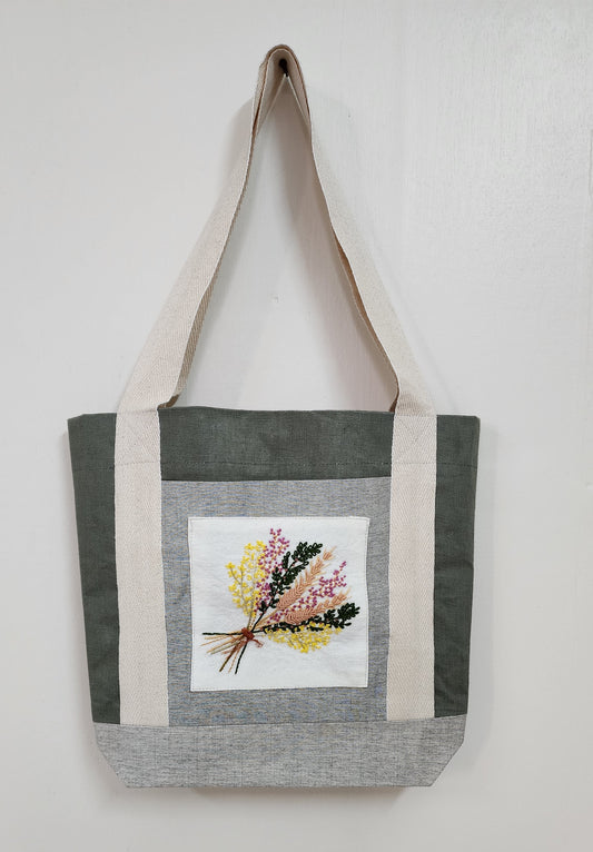 Ikali - Pink Yellow Bouquet -  Hand-embroidered Tote