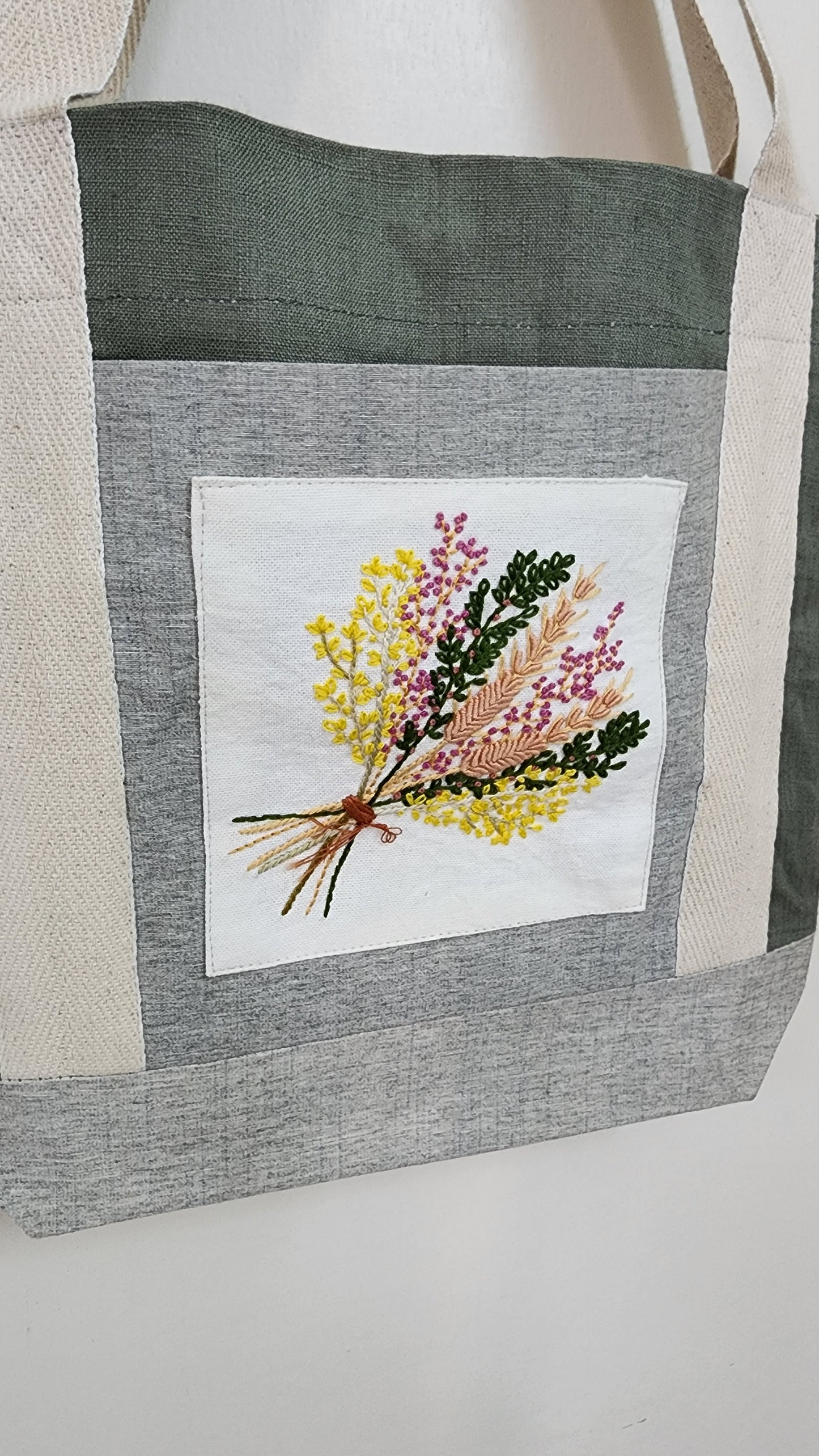 Ikali - Pink Yellow Bouquet -  Hand-embroidered Tote
