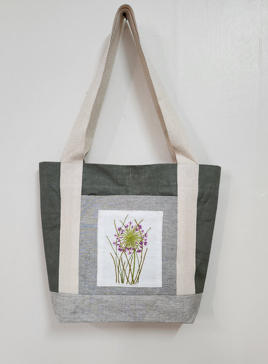 Ikali - Purple Dandelion -  Hand-embroidered Tote