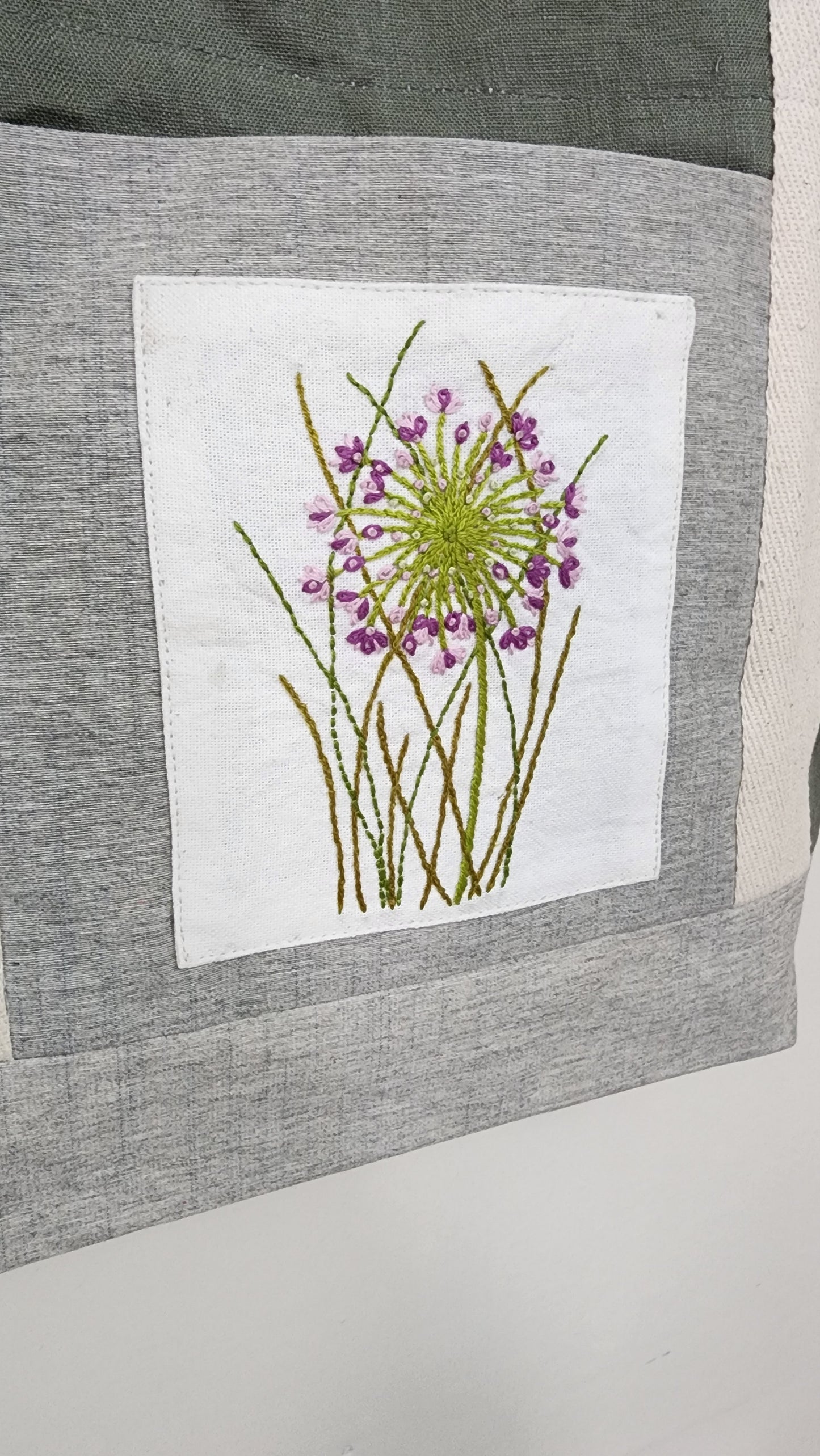 Ikali - Purple Dandelion -  Hand-embroidered Tote