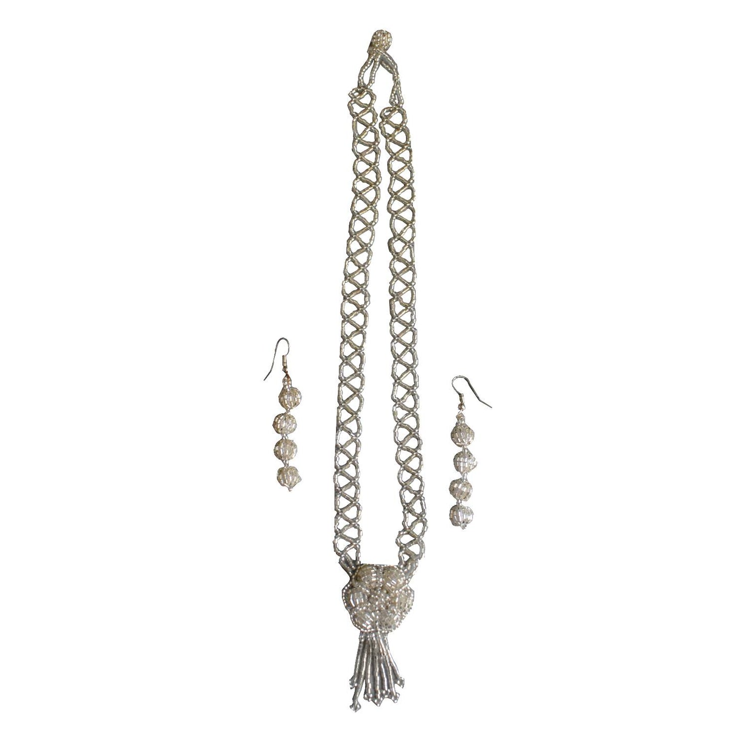 Sunakhari Silver Braided Potay Necklace Set with Ear rings