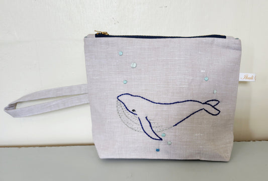 Ikali - Whale - Hand-embroidered Utility Pouch